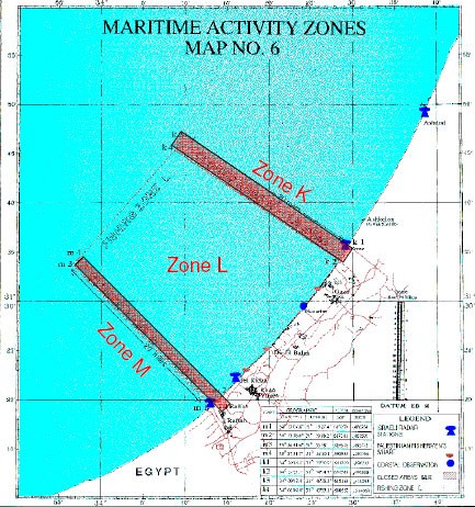 Maritime Activity Zones (MAZ) according to the Gaza-Jericho Agreement (May 4, 1994)
