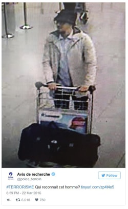 Belgian police released a picture of a suspect of the Zaventem Airport attacks