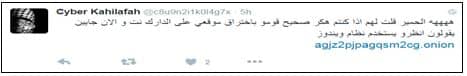 צילומי מסך מטוויטר של Cyber Khilafah הכולל כתובת לאתר ברשת האפלה באמצעות TOR