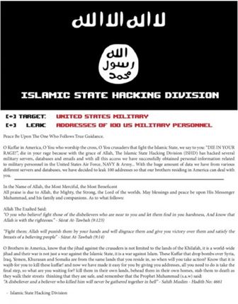 A screenshot from a document published by the Islamic State Hacking Division